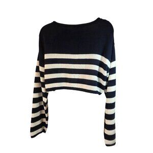 Garage Clothing Supersoft Crop Boatneck Sweater Womens Sz XS Navy White Stripe